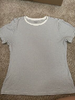 Nine West White & Black Striped Short-Sleeve Crew Tee